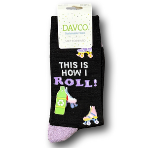3/$15 Retro Roller Skates "This Is How I Roll" Funny Novelty Crew Socks - NWT